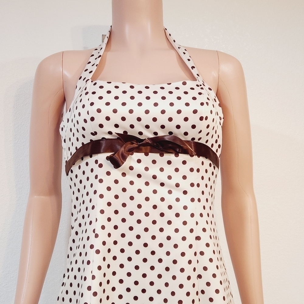 Zum ZUM by Niki Livas White And Brown Polkadot Halter 50s Style Deeds Sz 5/6 - Picture 2 of 13